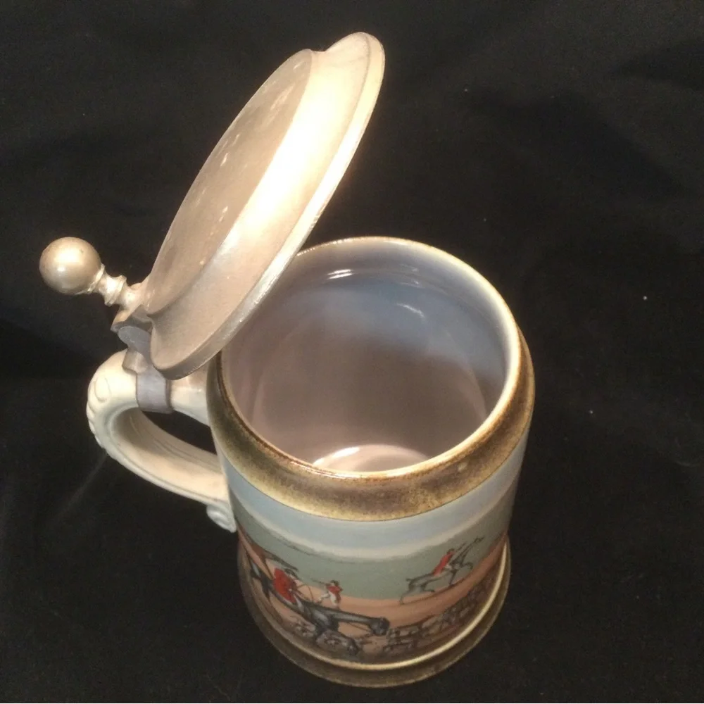 VTG M/R Marzi & Remy German Lidded Beer Stein Pewter The Hunt Fox Hound Germany.